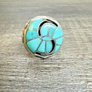 Rare Vtg Sandra Quandelacy Zuni Turquoise Inlay Sterling Silver Ring Hummingbird